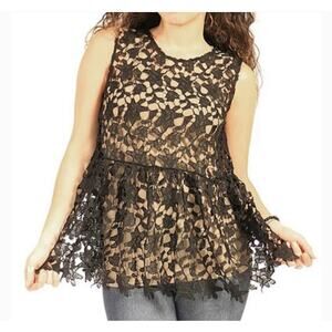 Woman’s Black Floral Lace Elastic Empire Waist Sleeveless Top Size Small /Medium